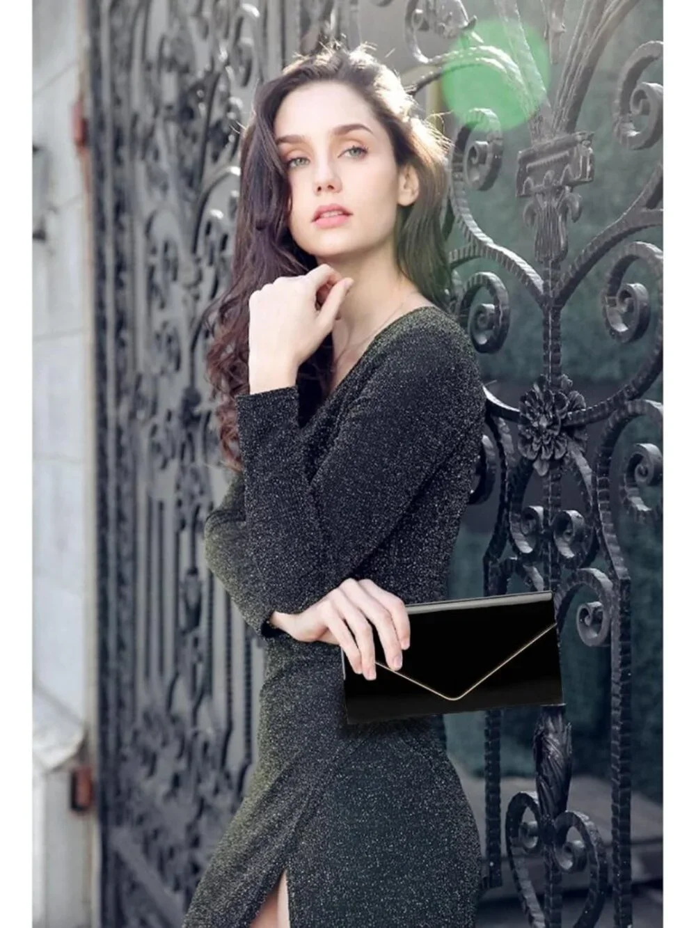 Shiny Patent Leather Envelope Clutch Purse for Women - Foldover Evening Bag